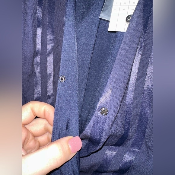 NWT MILLY women’s navy Jordan striped satin faux wrap dress L office formal - Picture 8 of 16